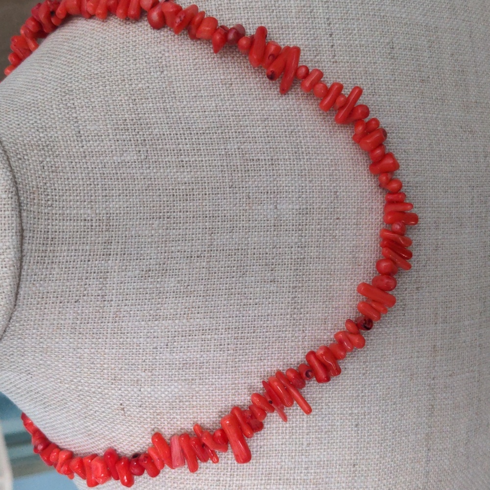 New Red Coral necklace. Sterling  Silver 19"+  3" long.  Genuine gem.  Colorful